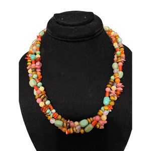 Sterling Silver Multi Gemstone 3 Strand Necklace 18-20"